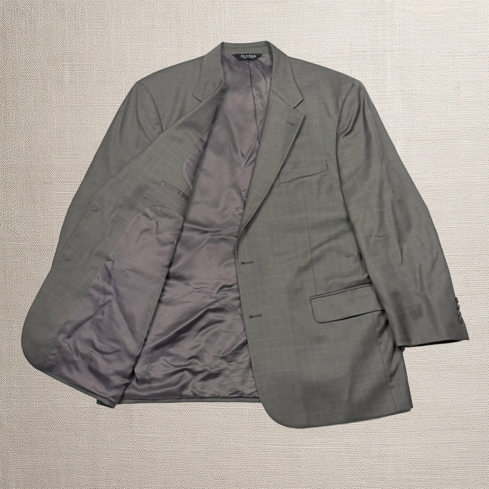 Jos A Bank Blazer Window Pane 46R Wool Purple Lining Professional Classic Preppy - Picture 3 of 11